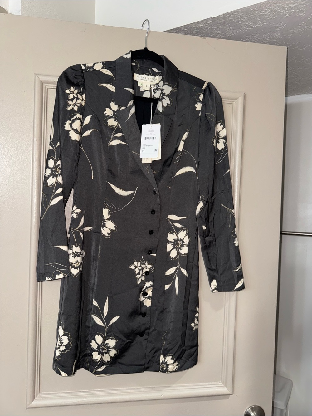 Saltwater Luxe Black Cream Floral Button-Front Blazer Dress